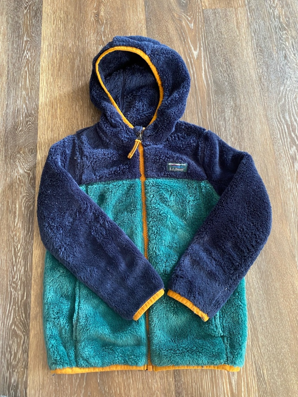 L.L. Bean Navy, Teal & Yellow Kids Hooded Fleece Jacket